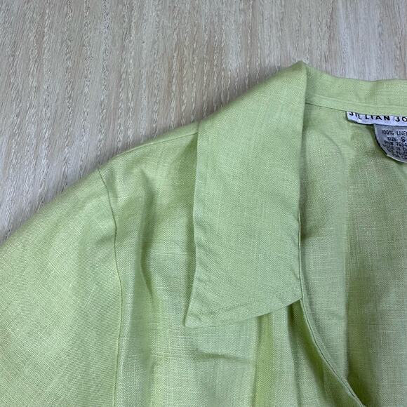 Jillian Jones 100% Linen Lime Green 3/4 Sleeve Wrap Shirt Casual Blouse Small - Picture 4 of 14